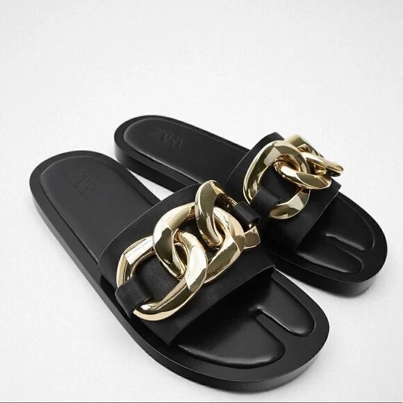 ZARA CHAIN TRIM LOW HEELED SANDALS - Picture 3 of 12